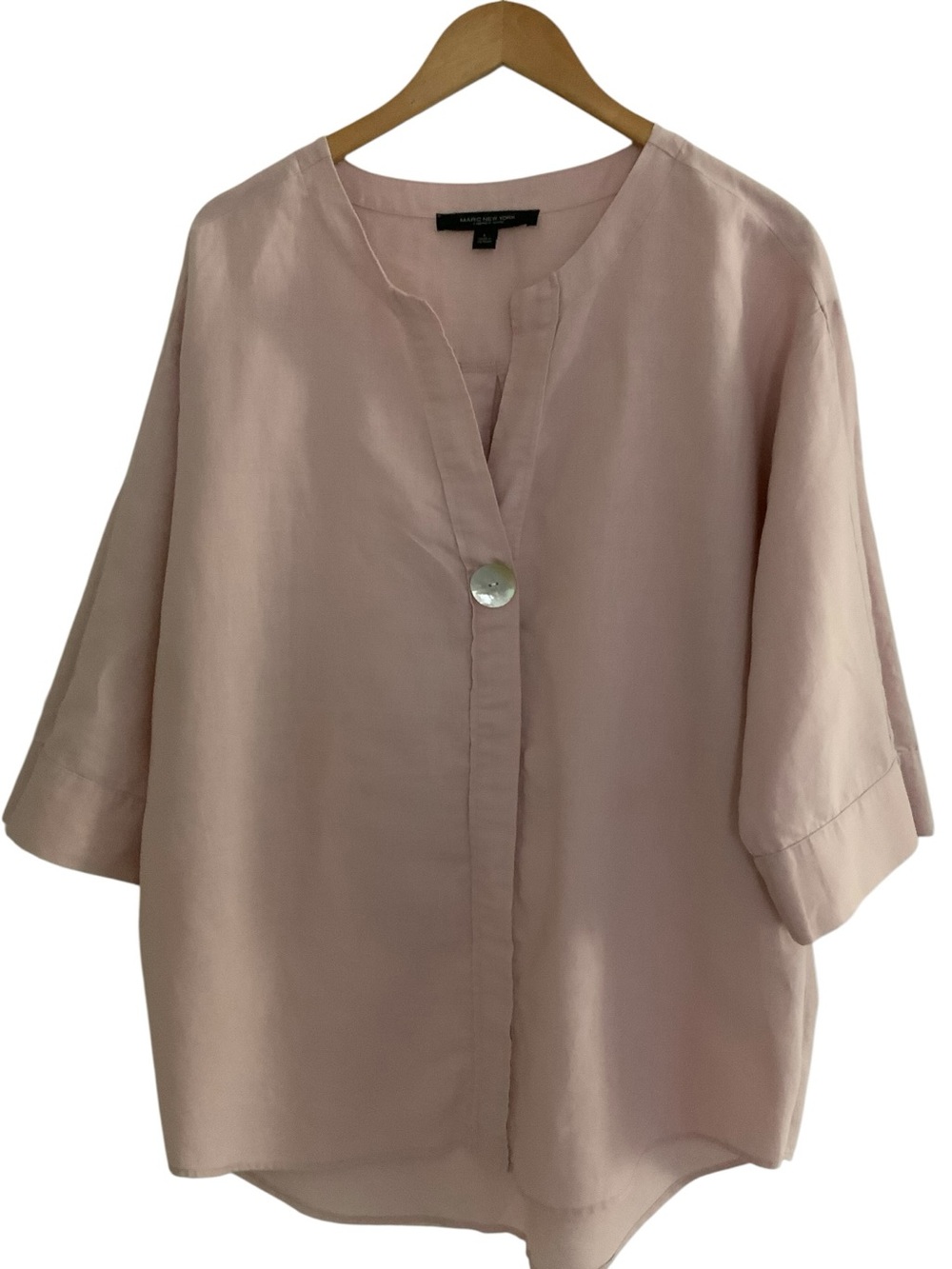 Marc New York Pale Pink Relaxed Button-Front Top Linen Cotton LARGE